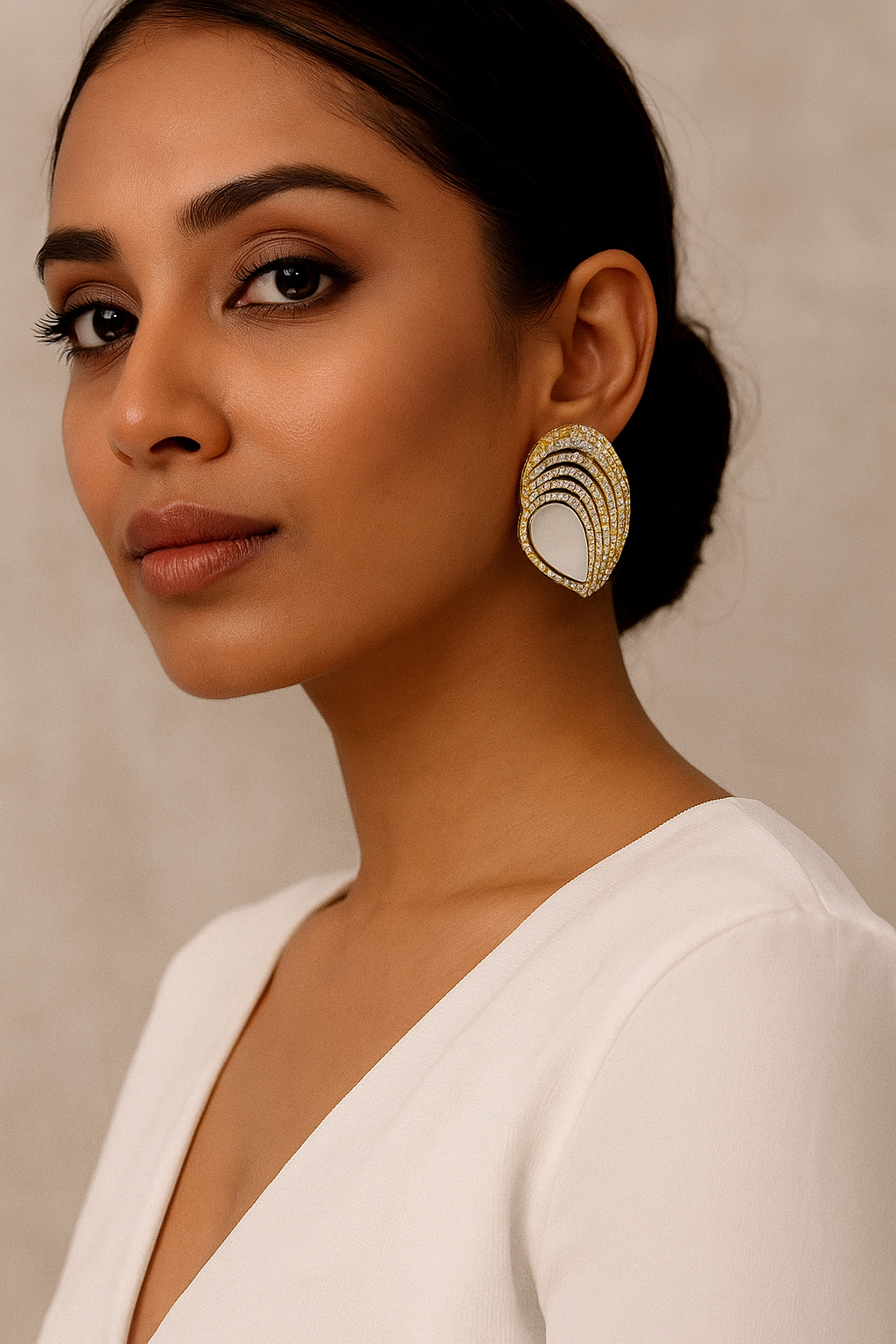 Elegant Teardrop Shell Finish Diamond Earrings